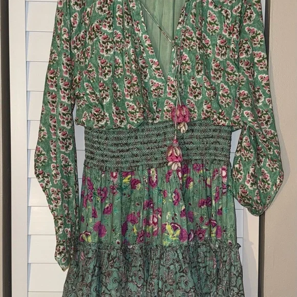 HEMANT & NANDITA | Dresses | Hemant Nandita Green Pink Floral Mini Dress |  Poshmark
